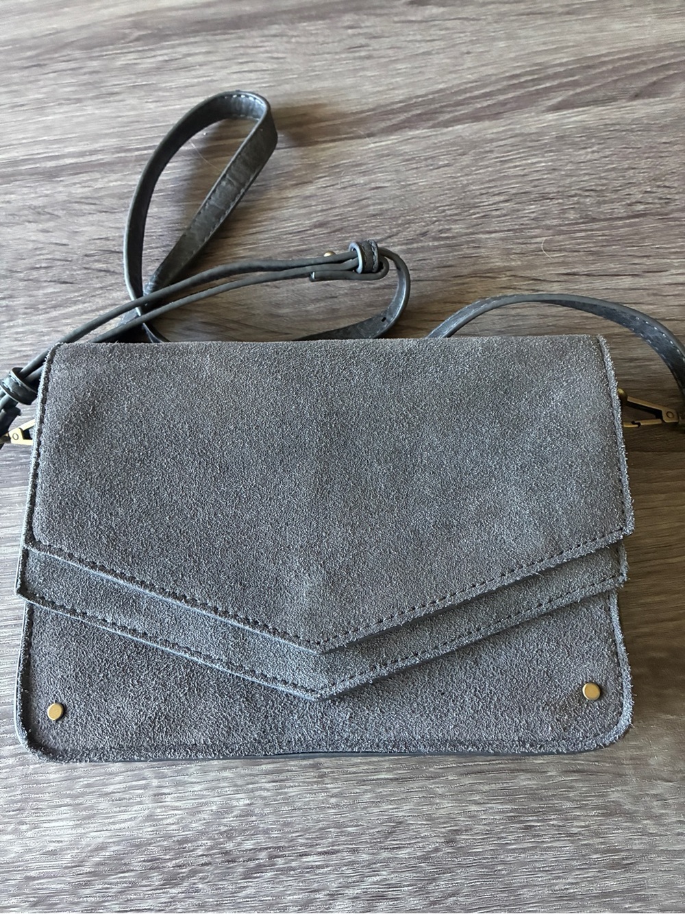 MIZTIQUE faux suede dark gray envelope style adjustable crossbody bag